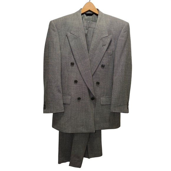 Pierre Cardin Other - Pierre Cardin Mens Gray Double Breasted Suit Peak Lapel Pleated Pants 42R 31x29